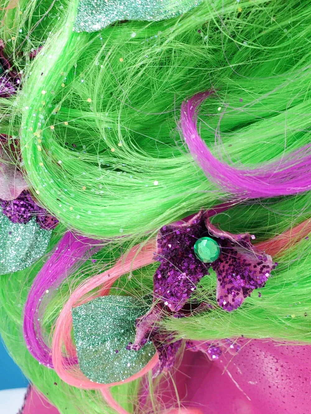 Fifi's custom green and purple wig
